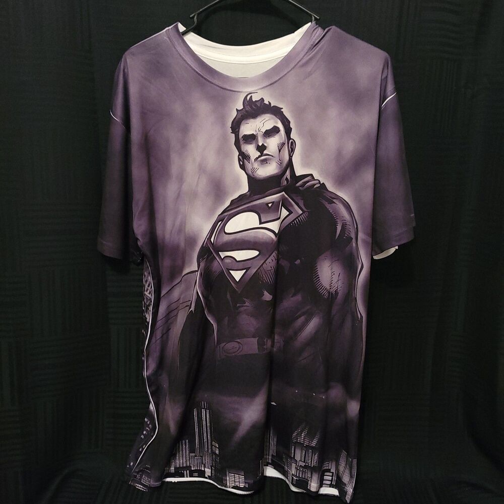 Superman Men's L Compression Shirt Full Graphic Print Gray Black
